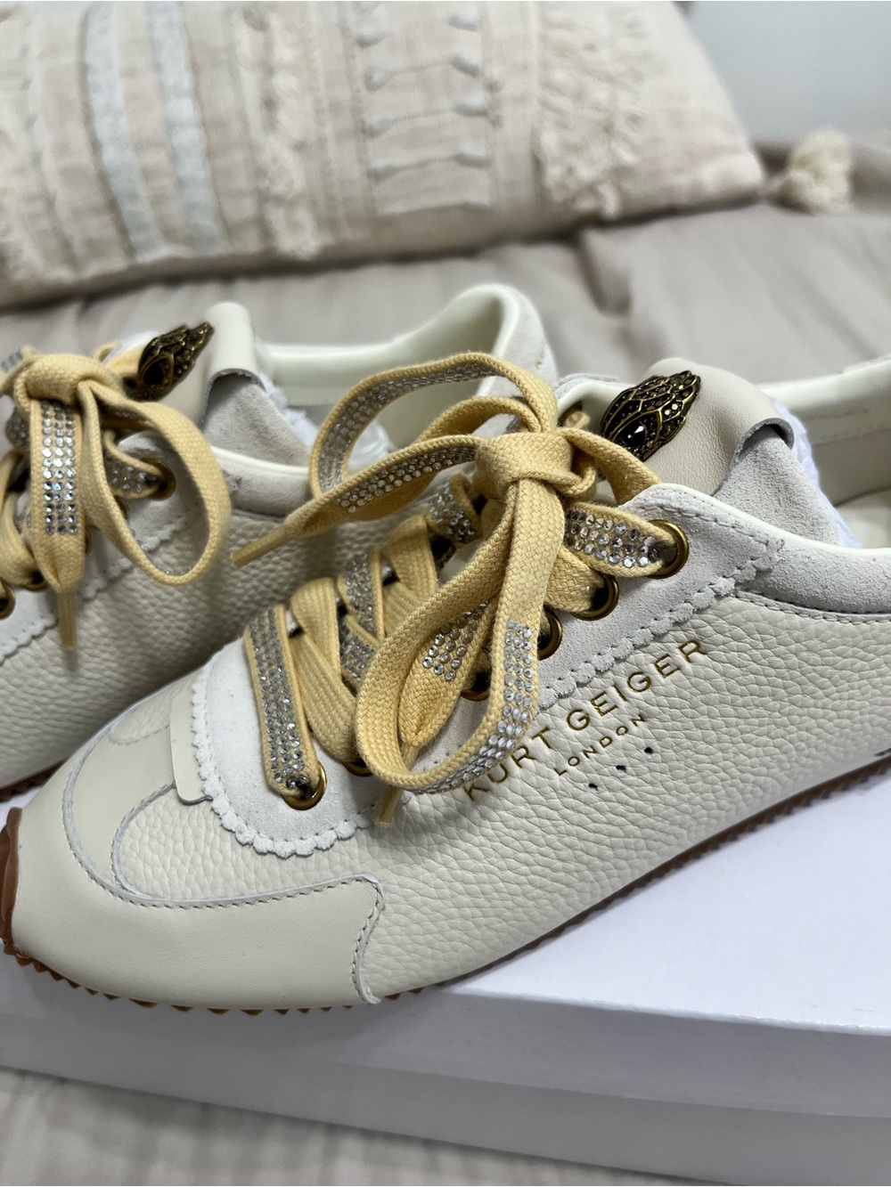 Kurt Geiger Cream and Gold Leather Sneakers